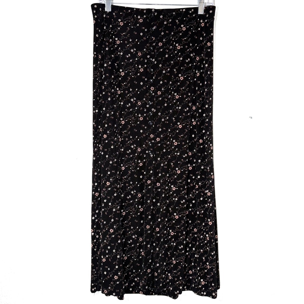 VTG Floral Maxi Skirt Black Pink Beige Button Dark Fairy Whimsygoth Women L Ps - Picture 5 of 11